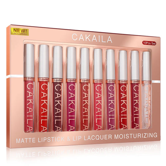 CAKAILA 10pcs Matte Nude Lip Gloss Set – Waterproof, Long-Lasting Lipsticks
