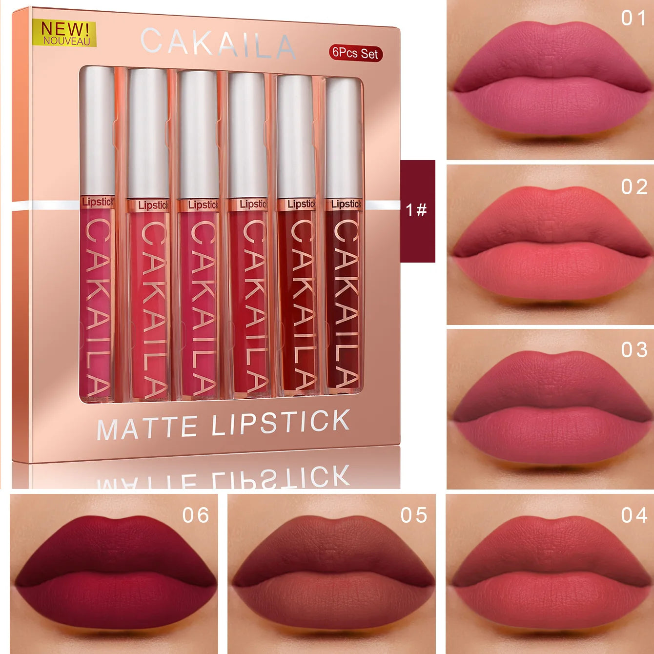 CAKAILA 6-Color Liquid Matte Lip Gloss Set – Long-Lasting Waterproof Lipsticks