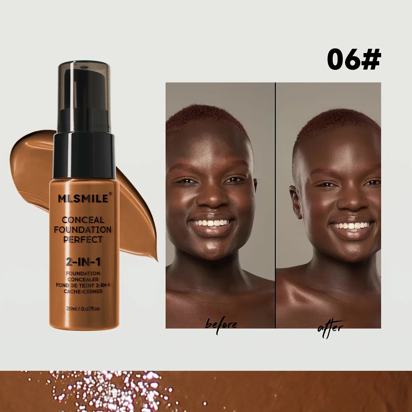 Base de maquillaje líquida y corrector 2 en 1 MLSMILE: cobertura total, resistente al agua, hidratante