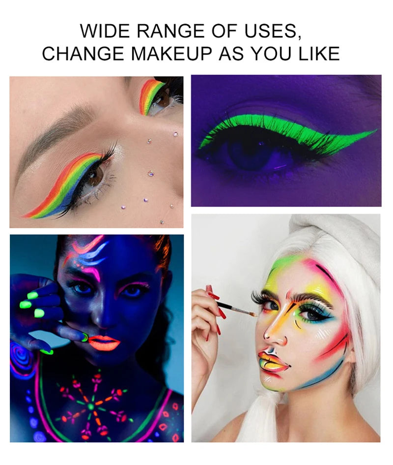 VERONNI UV Glow Neon Face & Body Paint – 10 Fluorescent Colors for Party Makeup