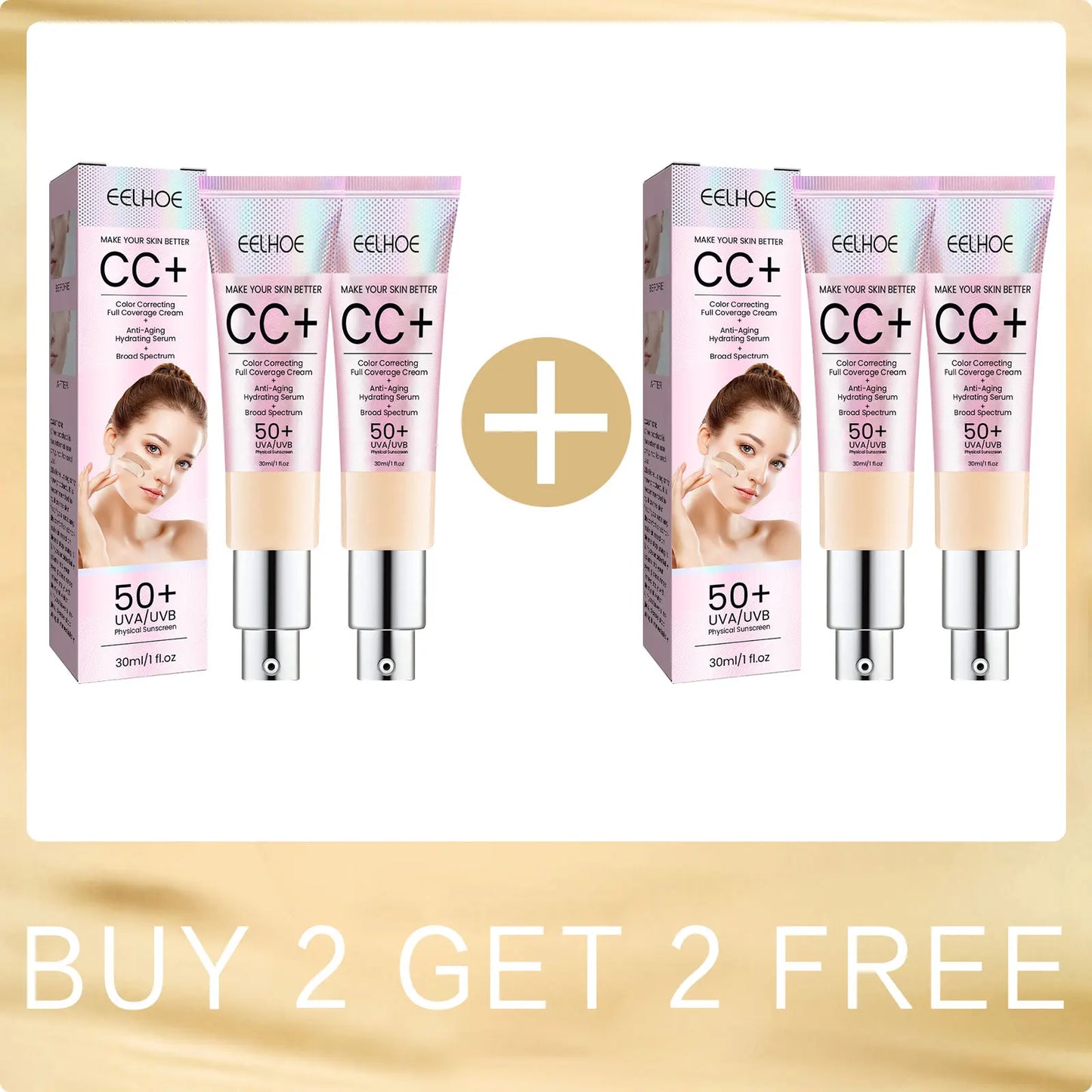 Base de maquillaje CC Cream EELHOE – FPS 50, cobertura total y control de grasa