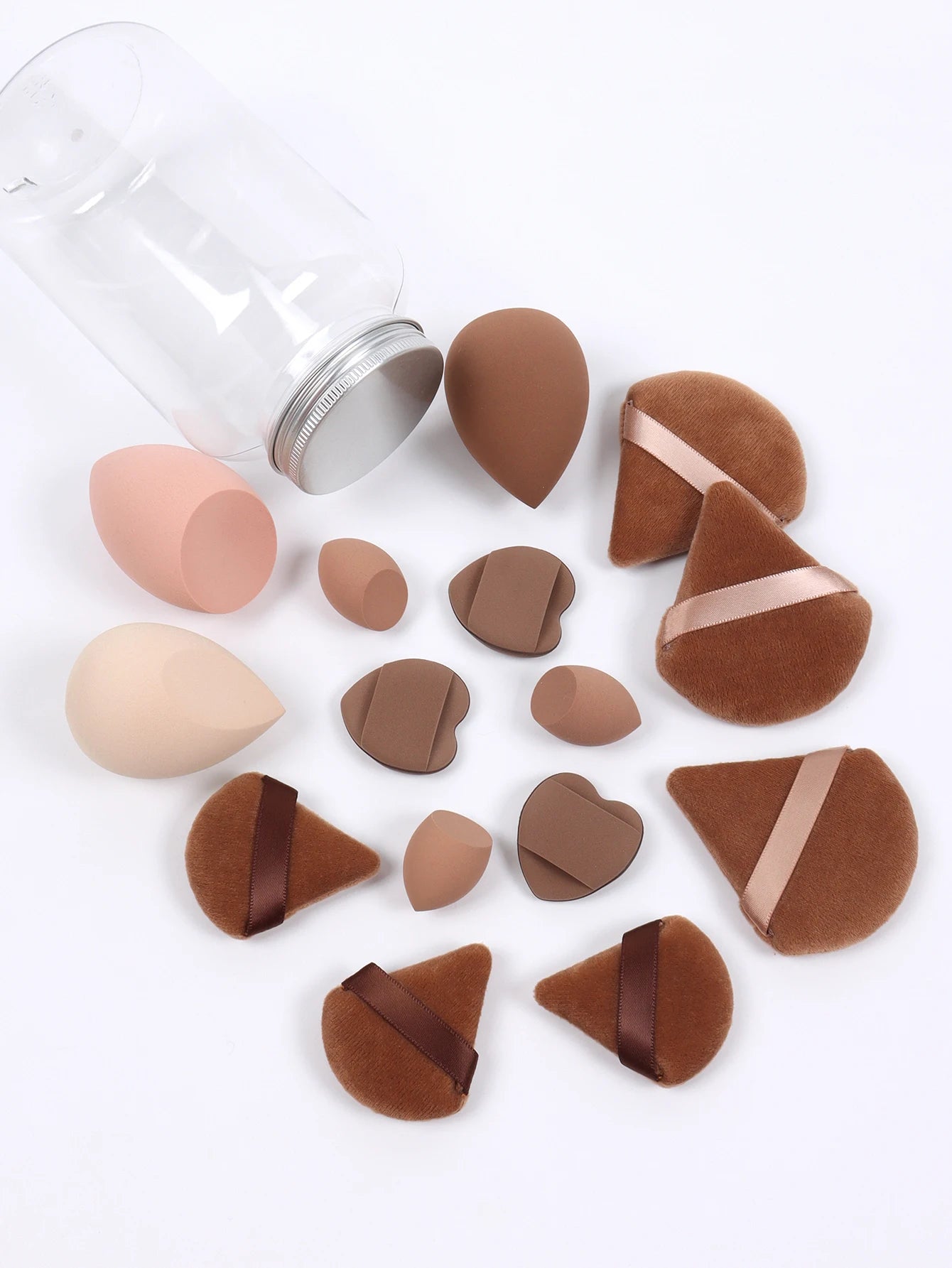 LuxuryGlow All-in-One Makeup Puff Set – 15 Pcs Assorted Beauty Blenders & Powder Puffs