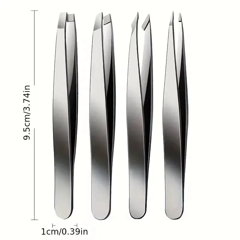 مجموعة ملاقط دقيقة من LuxuryGlow، مكونة من 4 قطع - مجموعة أدوات احترافية لإزالة شعر الحواجب والوجه