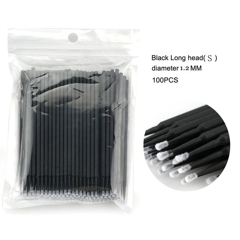 HMQ Beauty 100pcs Disposable Microbrush Applicators – Cotton Swabs for Eyelash Extensions & Beauty Use