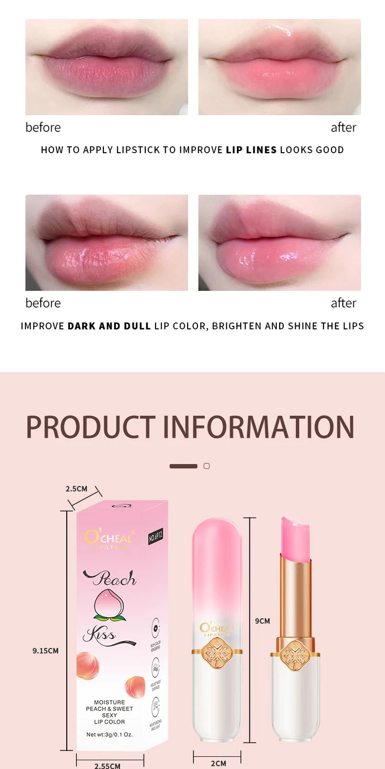 Bálsamo labial de frutas que cambia de color OCHEAL: duradero e hidratante