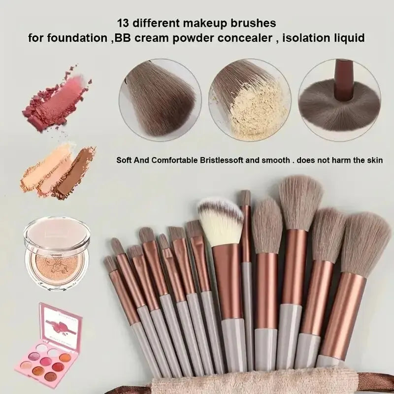 Juego de brochas de maquillaje suaves profesionales LuxuryGlow: 13, 14, 15 y 16 piezas para base, sombras de ojos, polvos y kabuki.