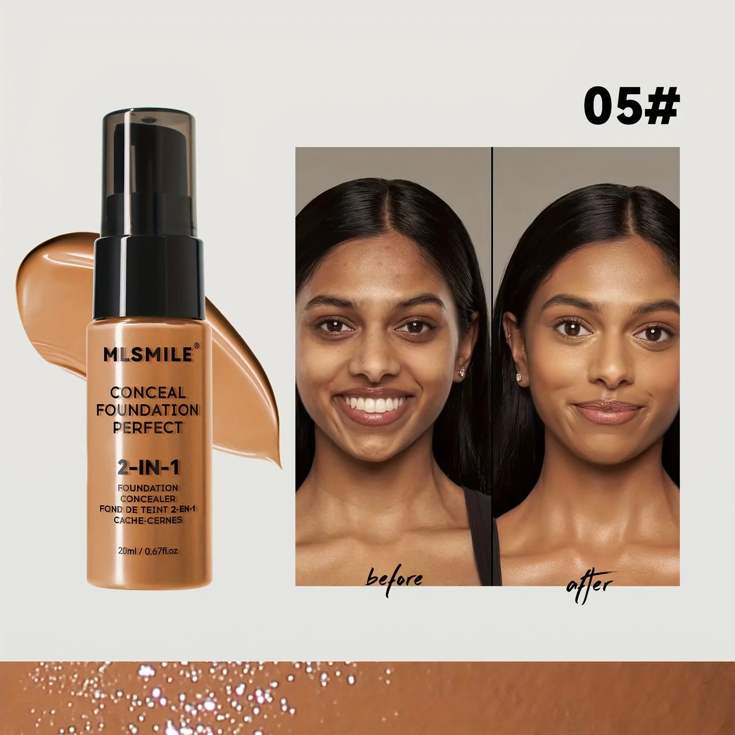 Base de maquillaje líquida y corrector 2 en 1 MLSMILE: cobertura total, resistente al agua, hidratante