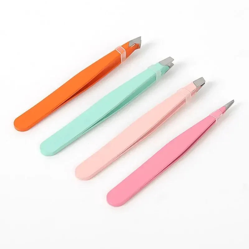 LuxuryGlow Stainless Steel Eyebrow Tweezers Set – With Leather Case for Precision Grooming