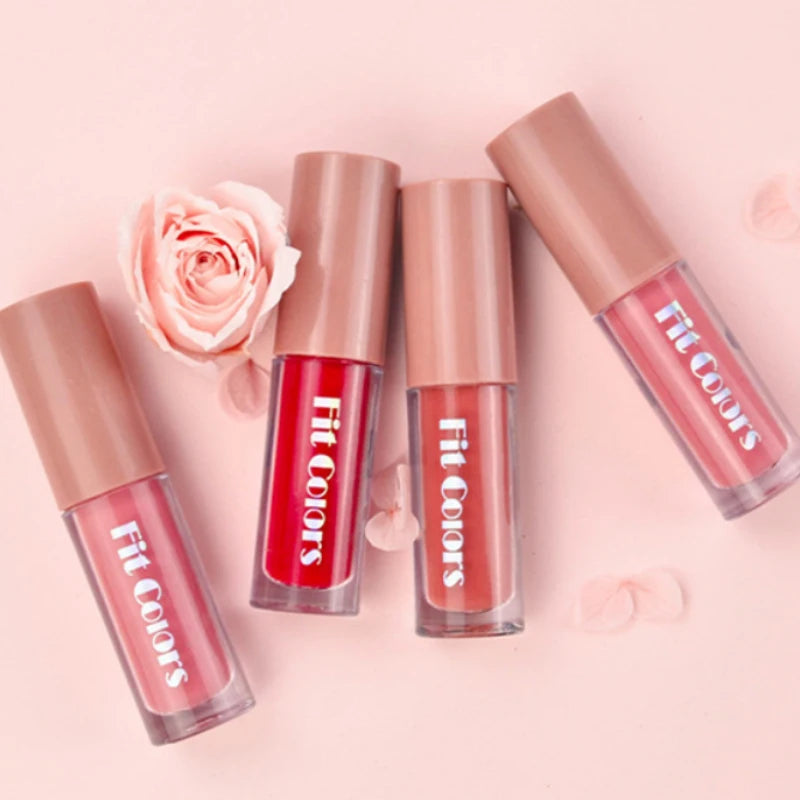 Set de brillo labial LuxuryGlow Fit Colors Velvet: 4 piezas de brillo labial duradero y resistente a las manchas con acabado diamante.