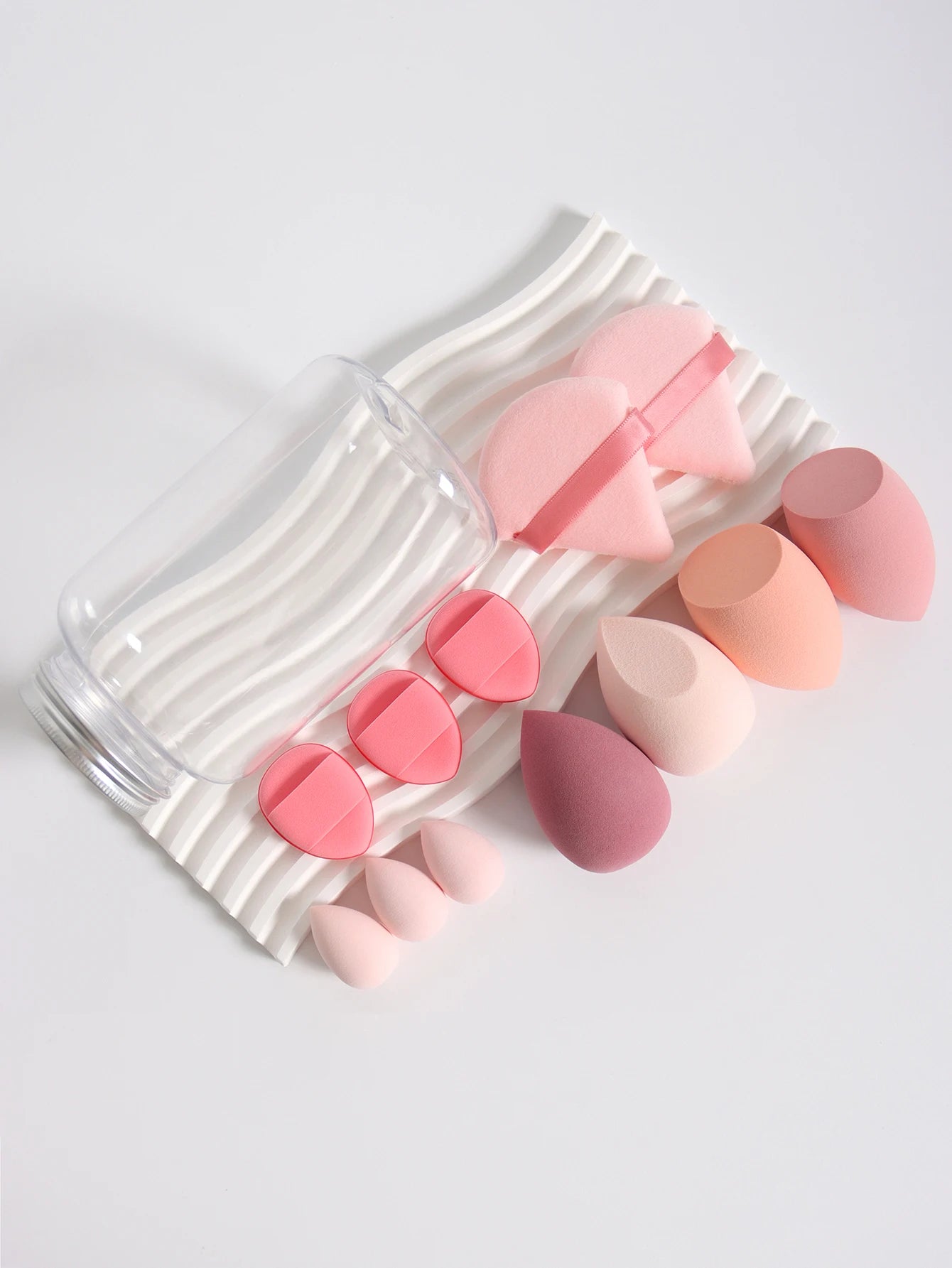 Esponjas de maquillaje de doble uso Luxury Glow, 12 unidades, con frasco de almacenamiento – Sin látex