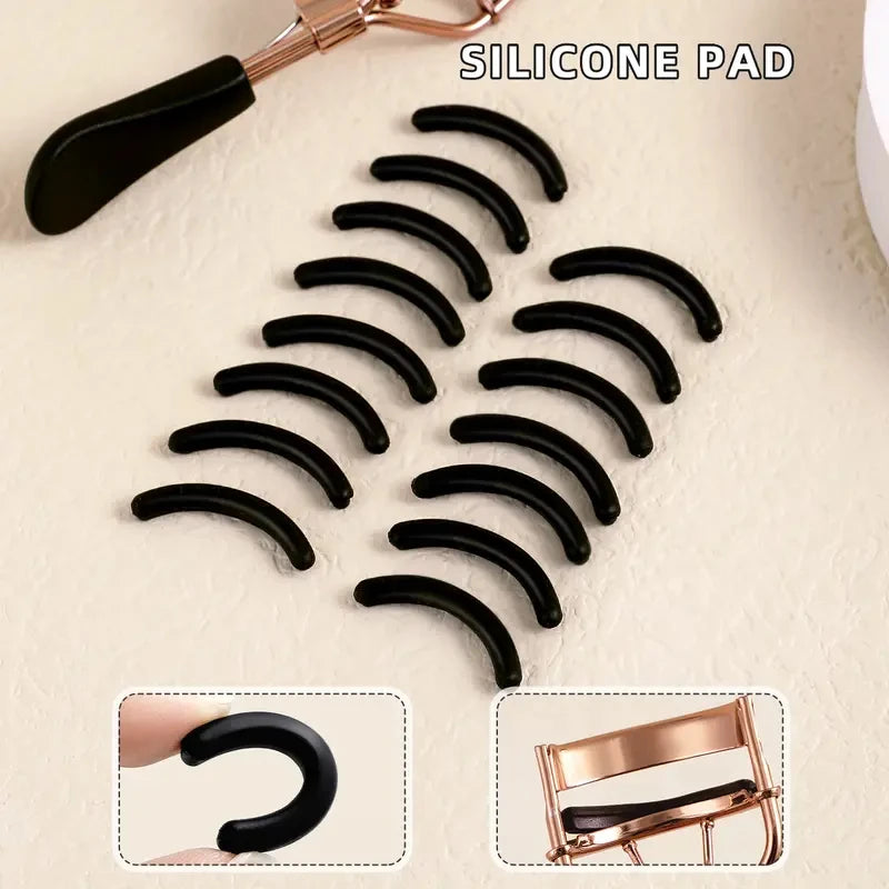 LuxuryGlow Portable Eyelash Curler with 15 Silicone Pads – Stainless Steel Curling Tool