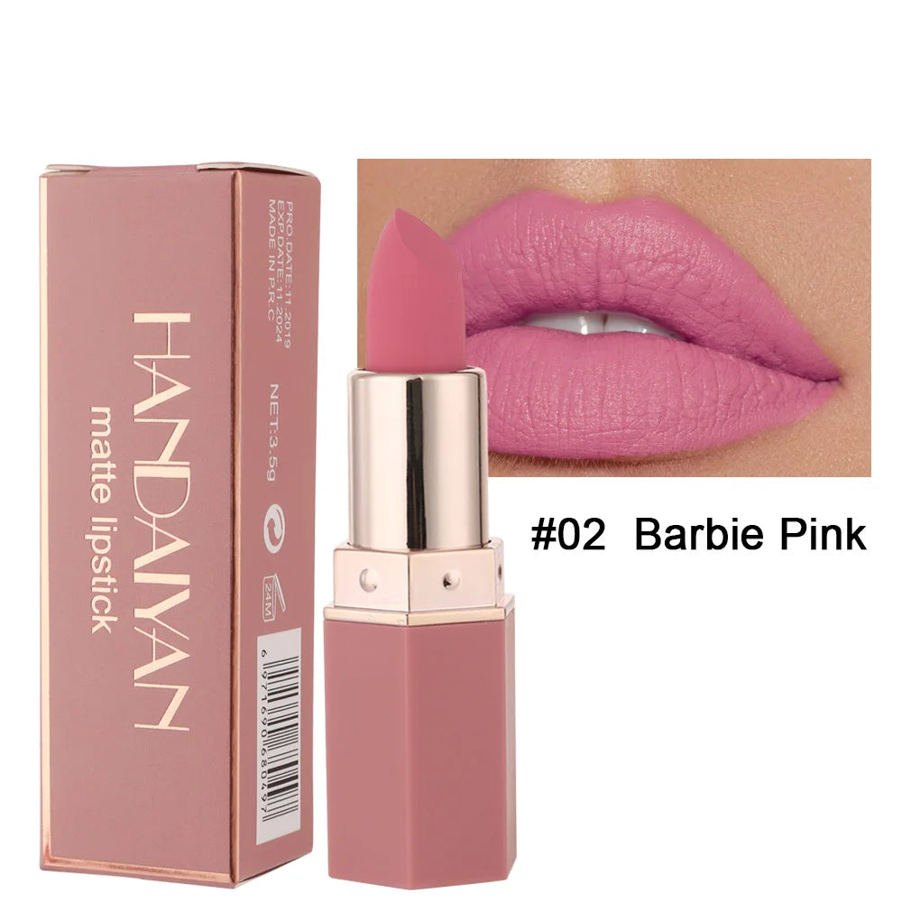 Handaiyan 6-Color Matte Velvet Lipstick Set – Waterproof, Long-Lasting Nude & Red Shades