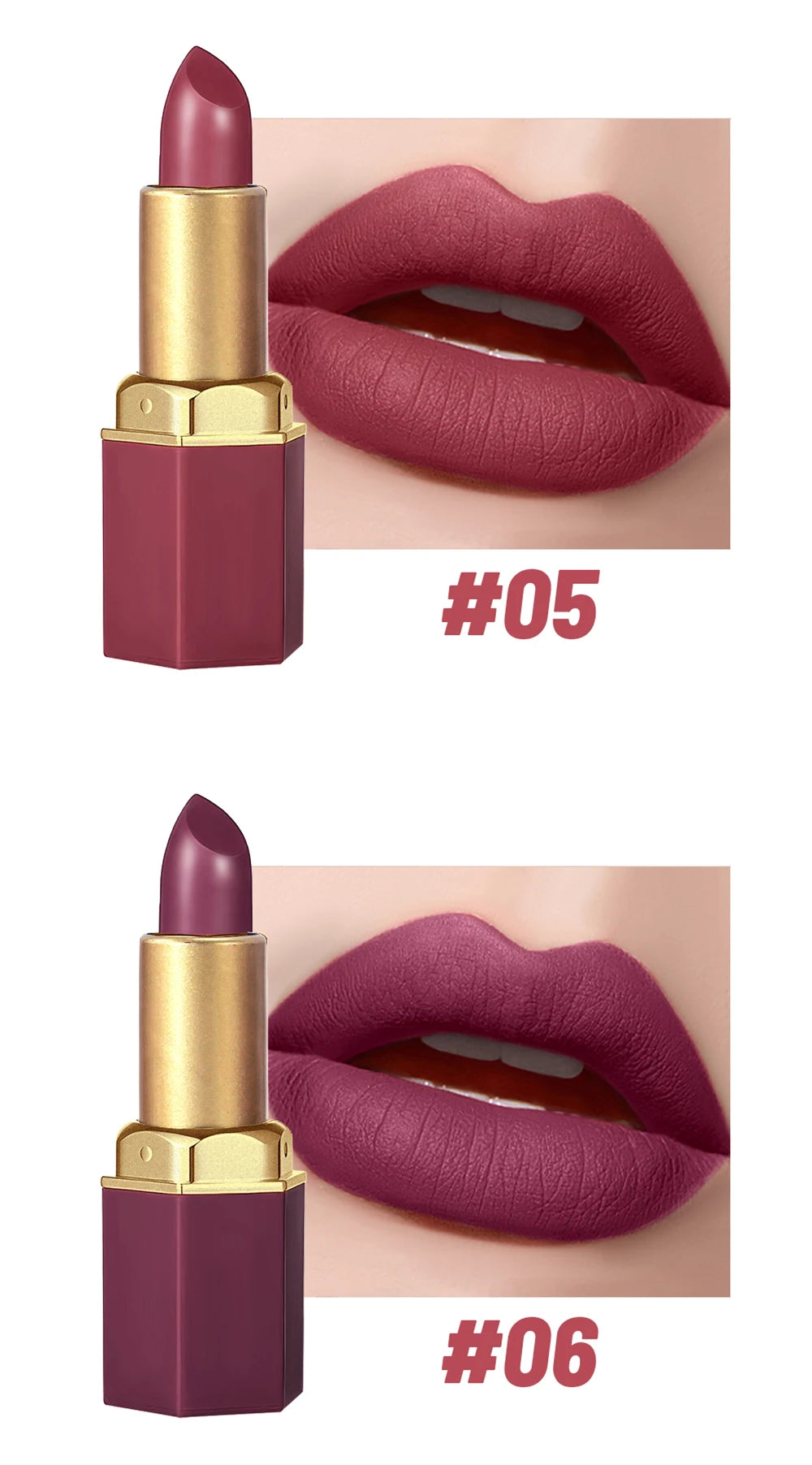 Set de labiales mate LuxuryGlow de 6 colores Gold Bar: textura aterciopelada y acabado perlado