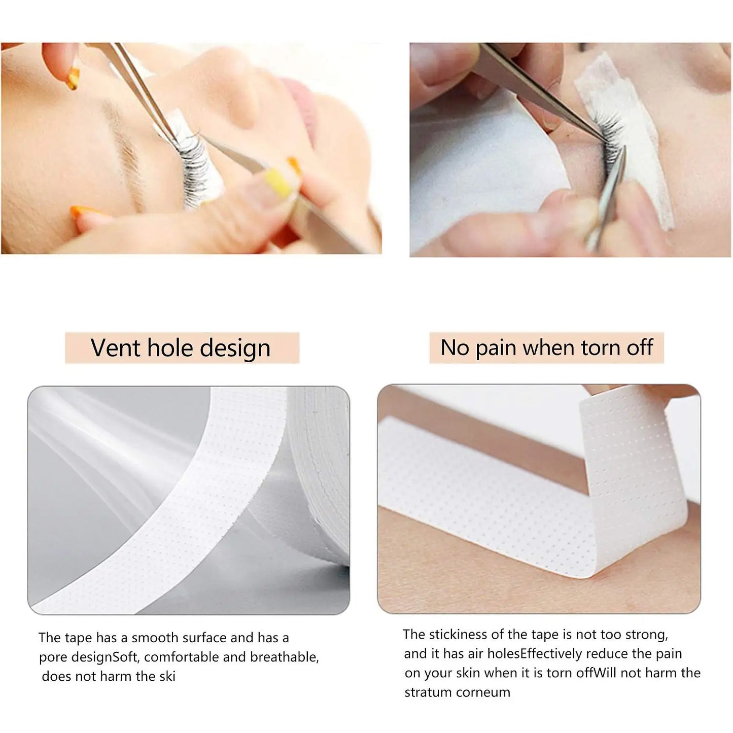 FOEONCO 2/3 Rolls Japanese Eyelash Extension Tape – Lint-Free, Breathable & Gentle