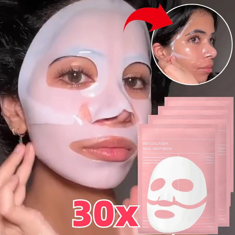 LuxuryGlow Bio Collagen Face Mask – Deep Hydrating & Brightening Overnight Skincare (1/5/10/20 PCS)