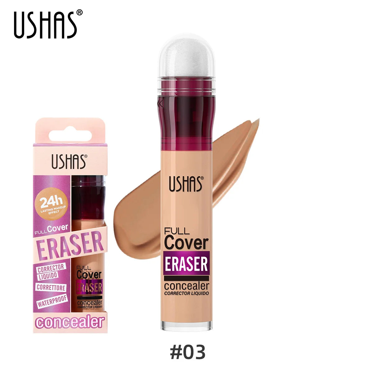 Corrector USHAS resistente al agua con punta de esponja: 12 tonos, look sin maquillaje