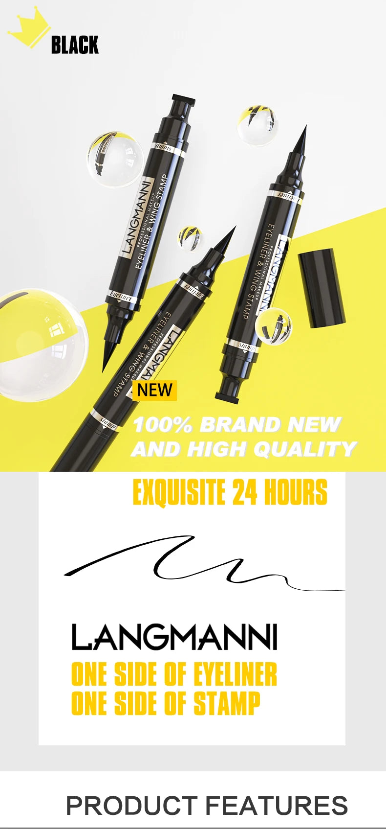 Langmanni 2-in-1 Waterproof Eyeliner Pen with Stamp – Long-Lasting & Smudge-Proof