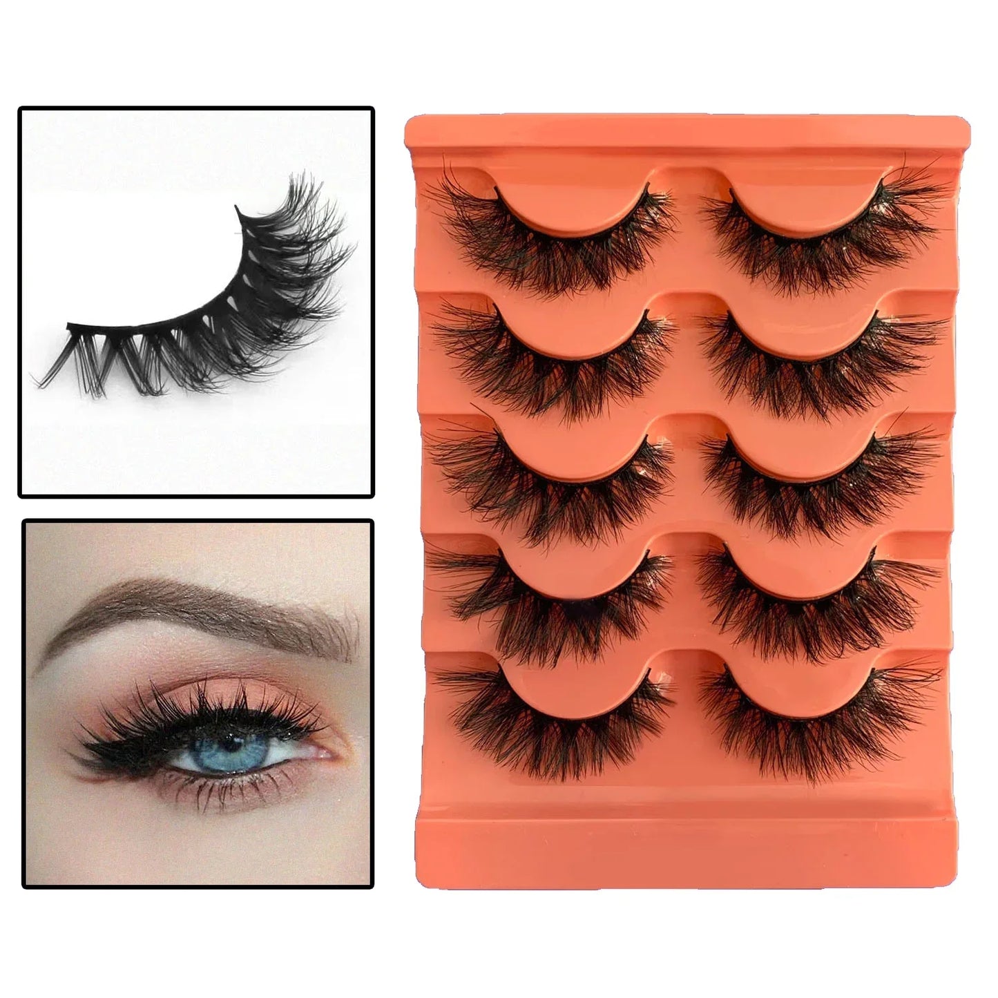 JUJU Dream - 5 pares de pestañas postizas de visón sintético esponjosas: pestañas postizas de ojo de gato naturales, espectaculares y reutilizables