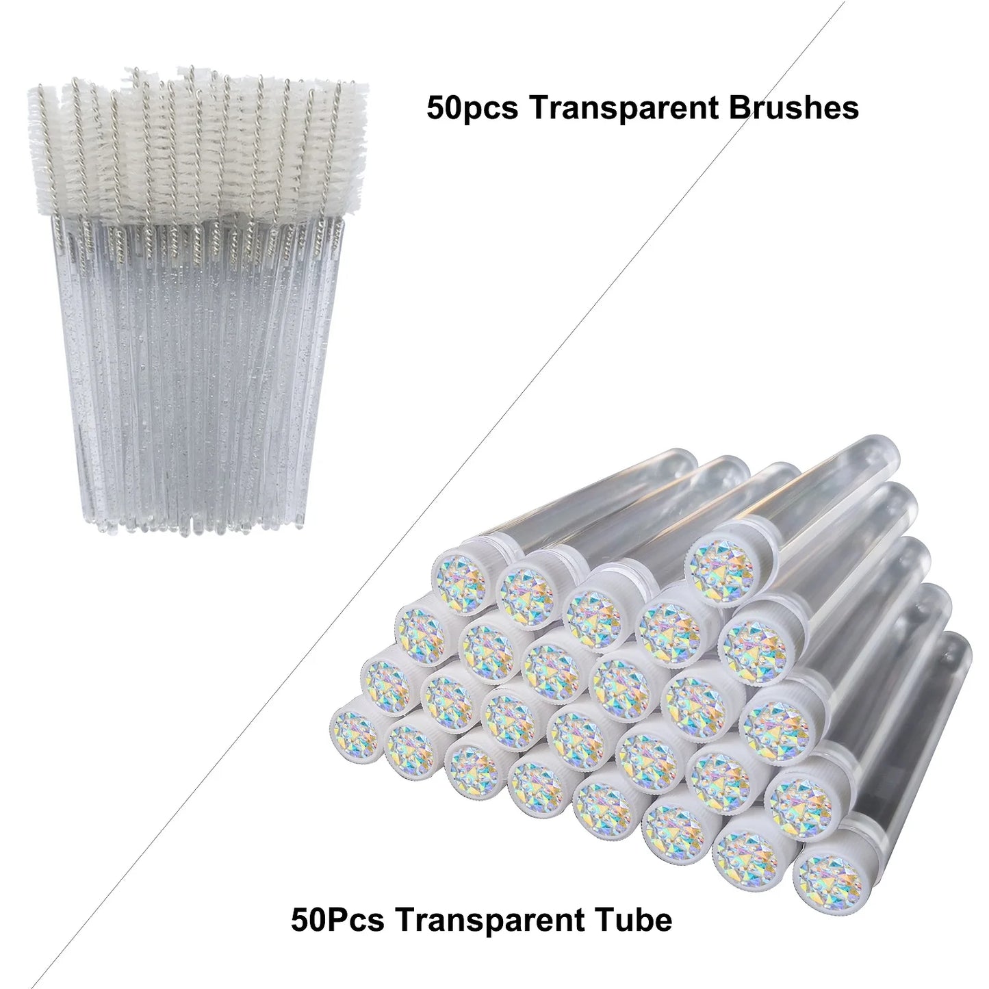 FOEONCO 50PCS Disposable Eyelash Brushes with Tubes – Mascara Wands & Spoolies