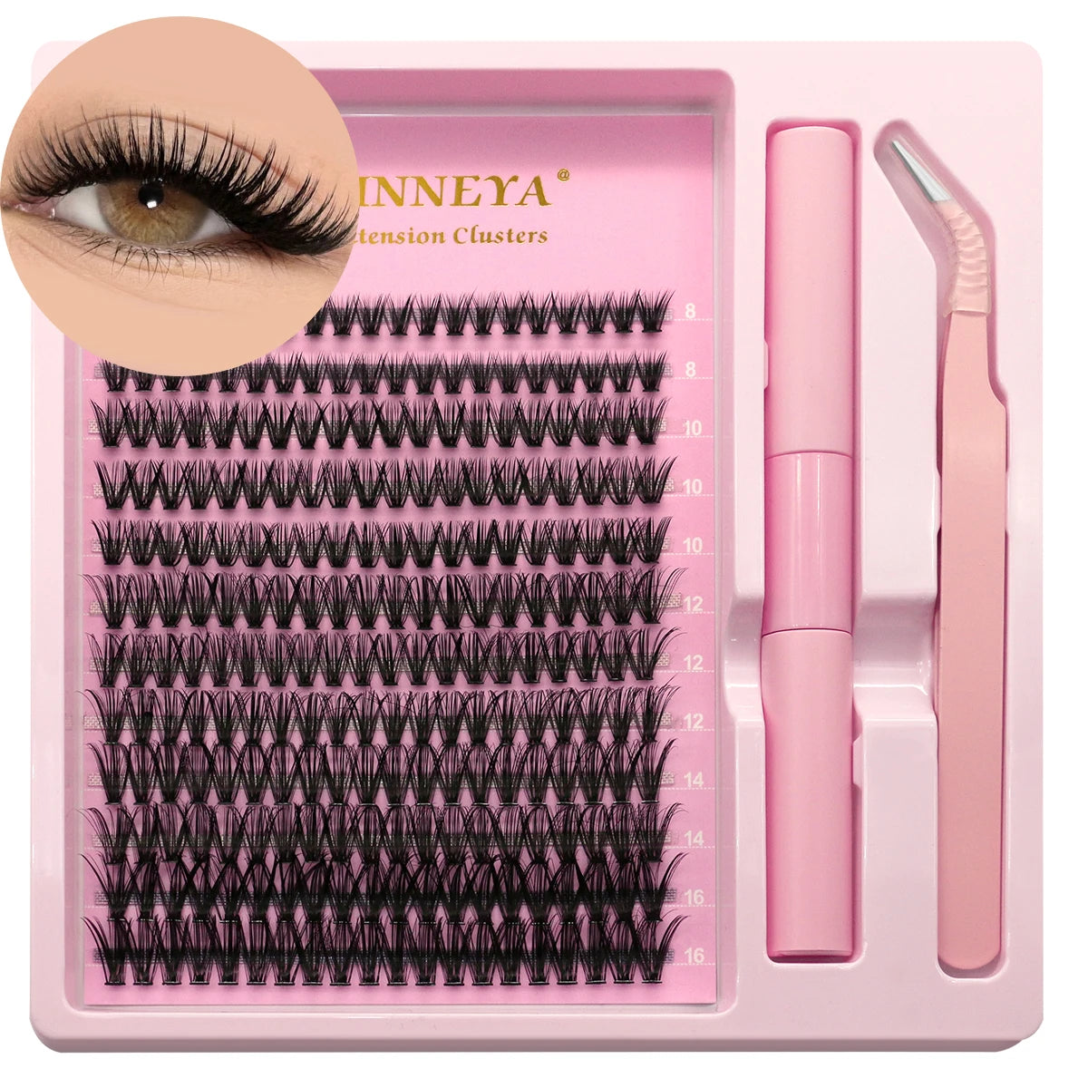 GROINNEYA DIY Lash Extension Kit – Natural Look Clusters with Bond & Seal, Tweezers Included