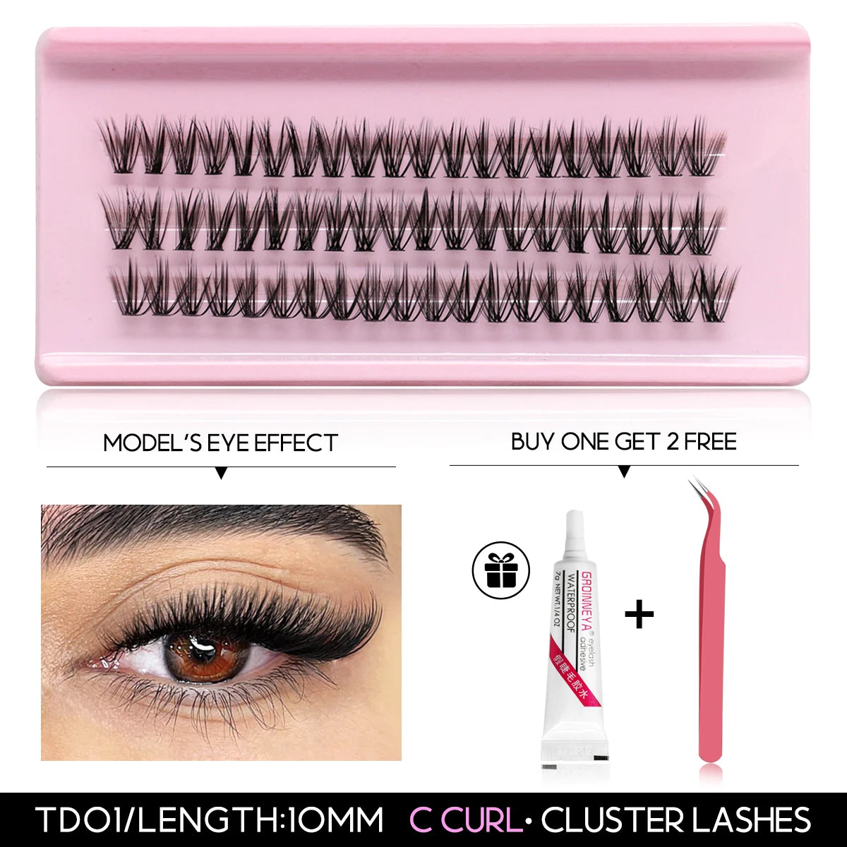 GROINNEYA DIY Lash Extension Kit – Waterproof Lash Bond & Seal with Tweezers for Salon-Quality Lash Clusters at Home