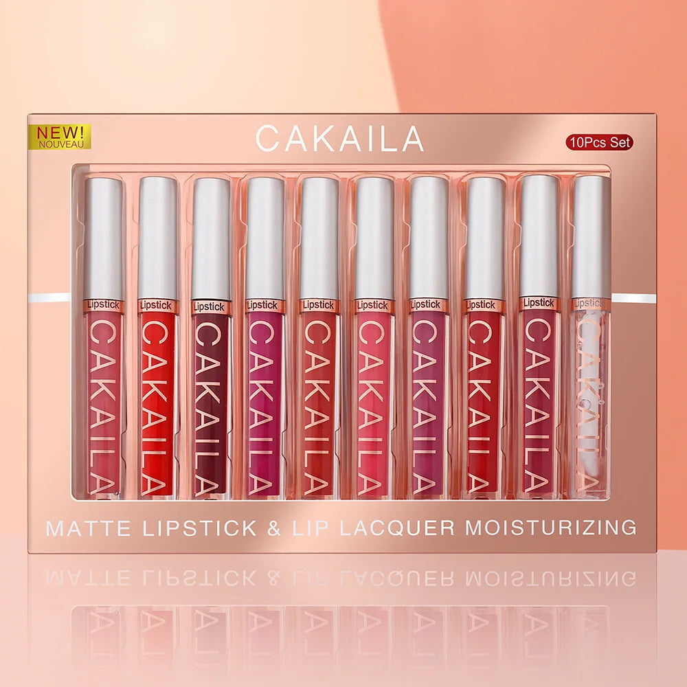 CAKAILA 10pcs Matte Nude Lip Gloss Set – Waterproof, Long-Lasting Lipsticks