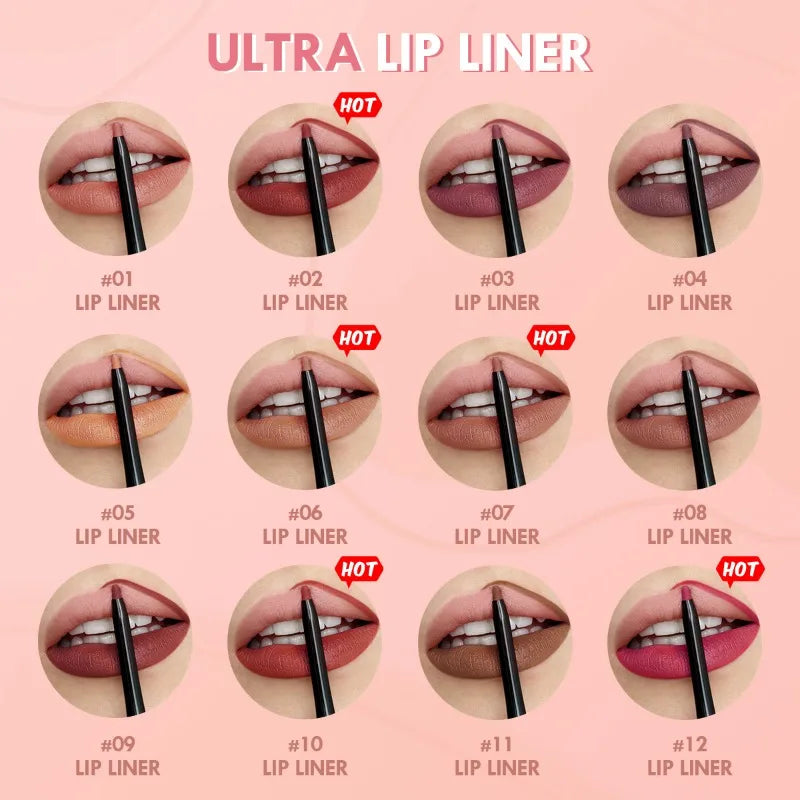 LuxuryGlow 12-Color Waterproof Matte Lip Liner Pencil Set – Long-Lasting, Non-Stick & Moisturizing