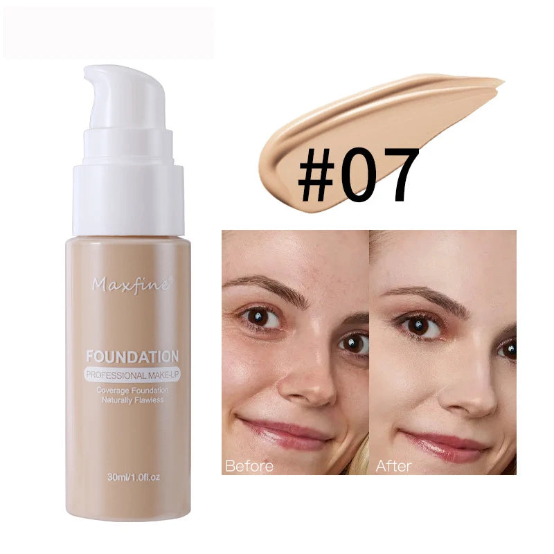 Base de maquillaje líquida MAXFINE: resistente al agua, al sudor y de cobertura total (30 ml)