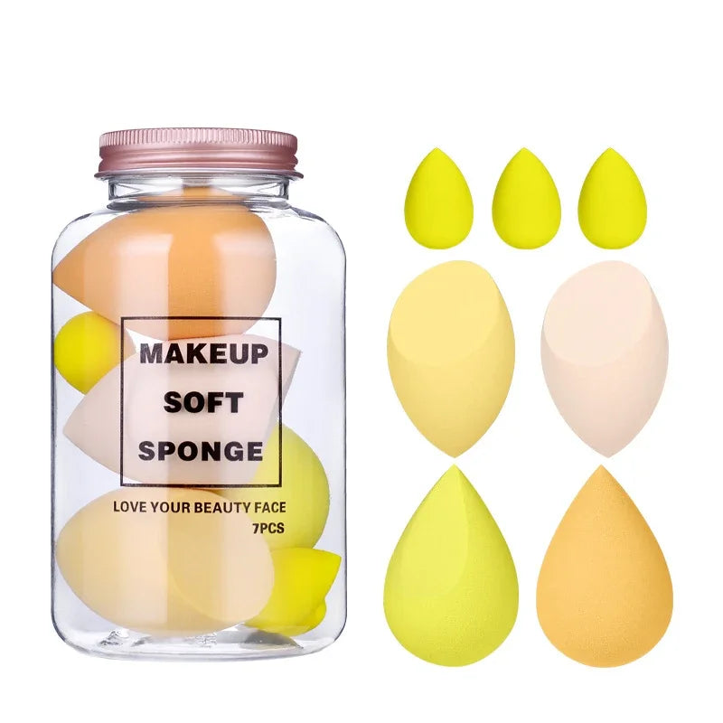 Juego de 7 esponjas de maquillaje con degradado LuxuryGlow con caja de cartón para guardar huevos: suaves y reutilizables.