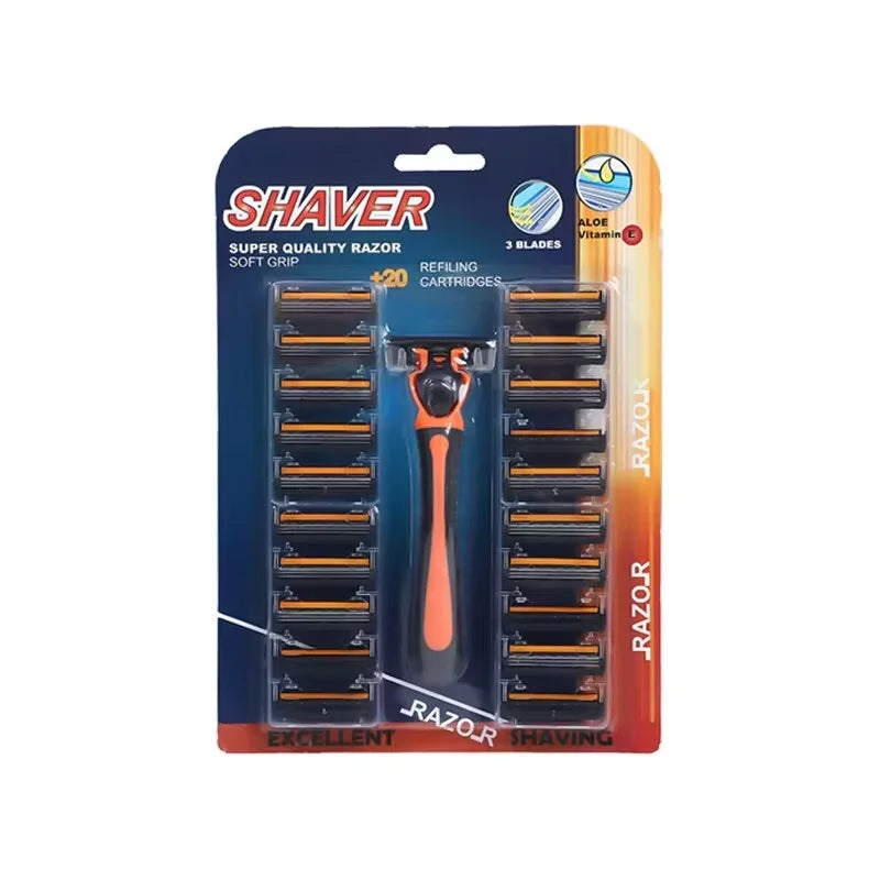LuxuryGlow Triple-Blade Men's Razor | Reusable Shaver with Imported Blades for Smooth Shaving