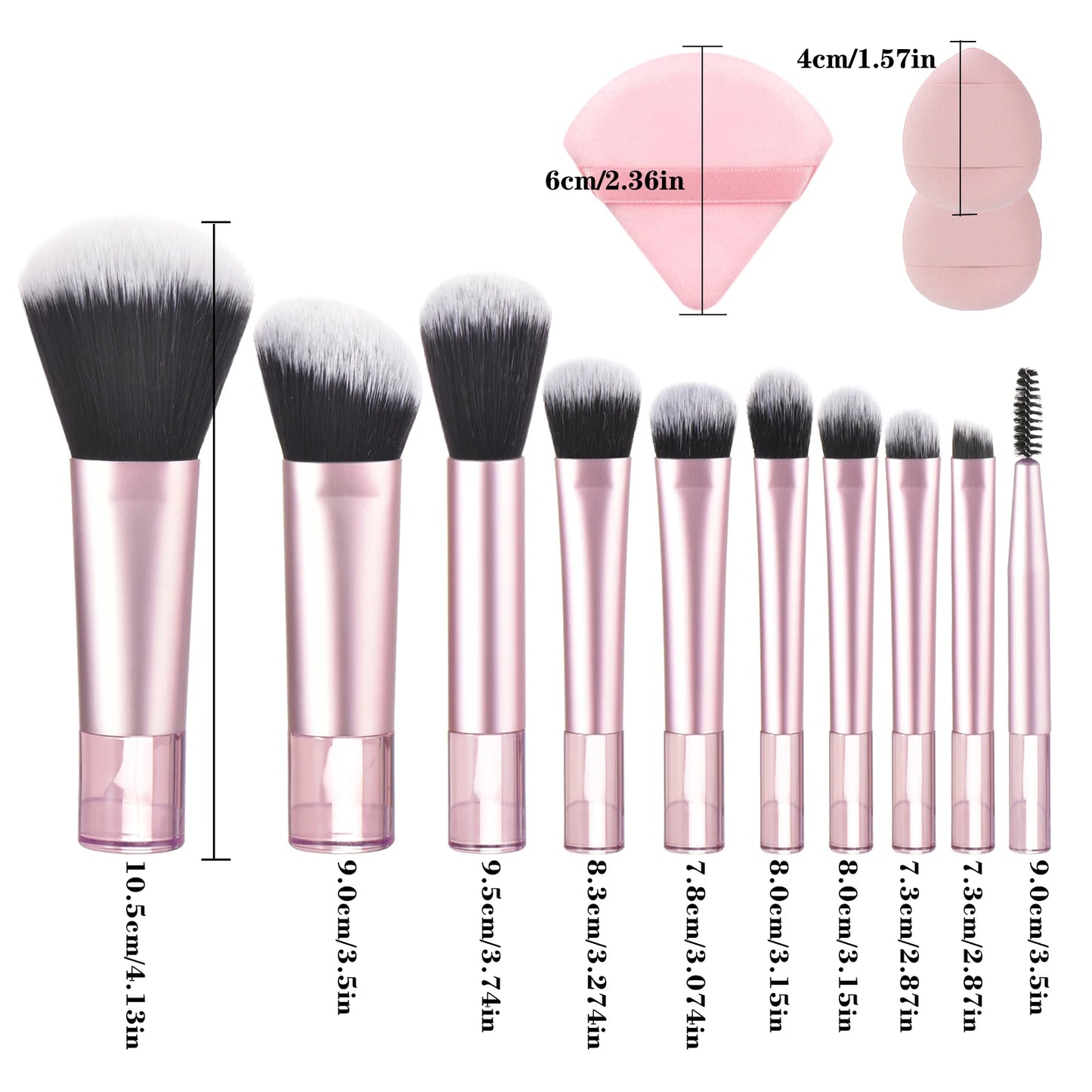 مجموعة فرش مكياج صغيرة من LuxuryGlow، 10 ألوان، مجموعة سفر محمولة مع إسفنجة وأدوات