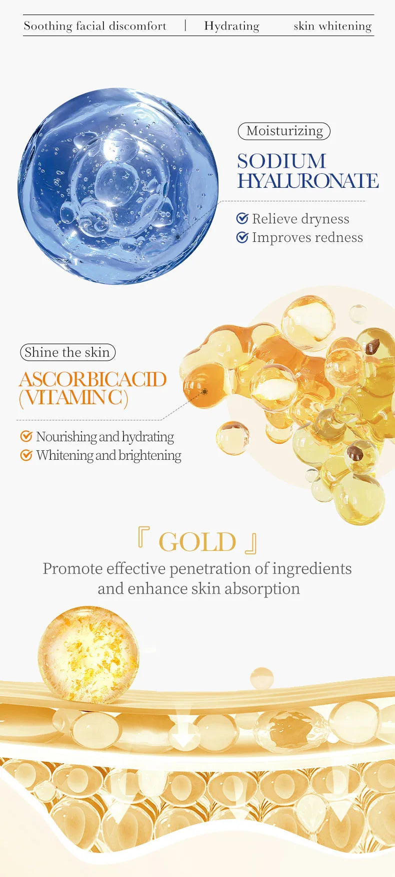 SADOER 15PCS 24K Gold Hyaluronic Acid Face Masks – Firming & Hydrating Skincare Set