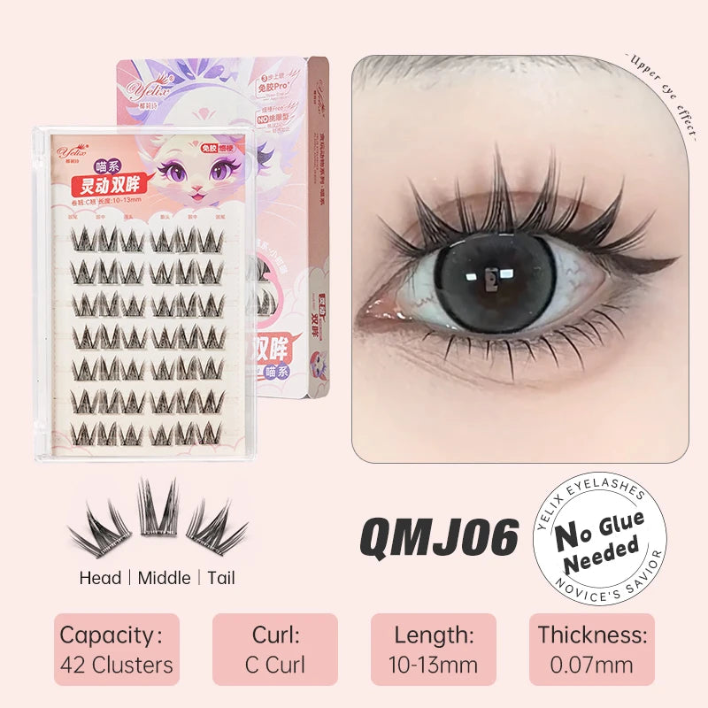 Yelix Fairy Glue-Free Reusable False Eyelashes – Easy DIY Segmented Lashes for Natural Look