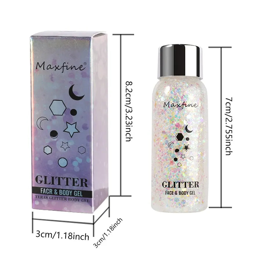 MAXFINE Full Body Glitter Gel – Long-Lasting Eye, Hair & Body Sparkle