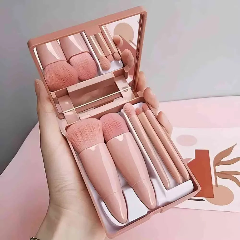 RELI 5-Piece Mini Travel Makeup Brush Set – Compact Cosmetic Brushes with Case & Mirror