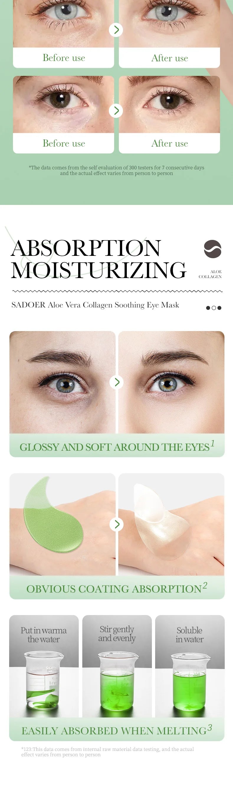 SADOER Collagen & Aloe Vera Eye Mask – 60 Pcs for Dark Circles, Puffy Eyes & Skin Firming