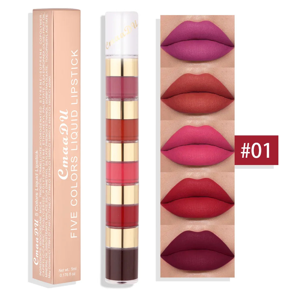Set de brillo labial mate de larga duración Cmaadu de 5 colores: resistente al agua y a las manchas