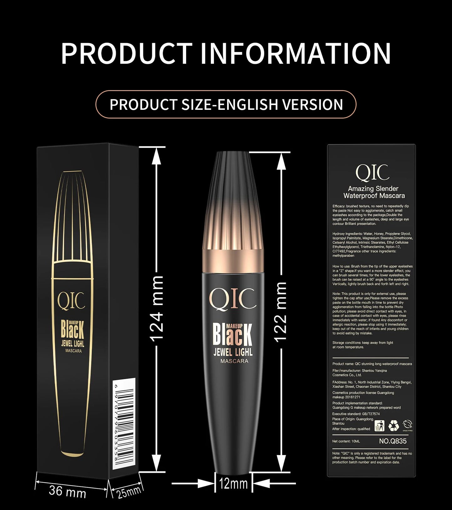 QIC 4D Waterproof Lash Mascara – Long-Lasting Curling & Thickening