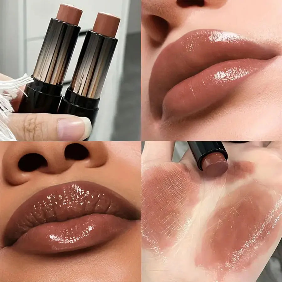 Lápiz labial resistente al agua LuxuryGlow Red Brown: hidratante, duradero y con brillo de espejo.