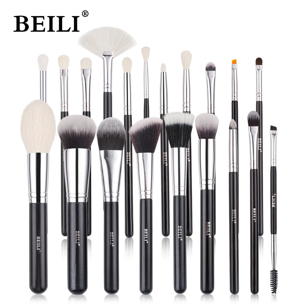 BEILI 30pcs Black Makeup Brush Set – Goat Hair & Synthetic Professional Kit C60