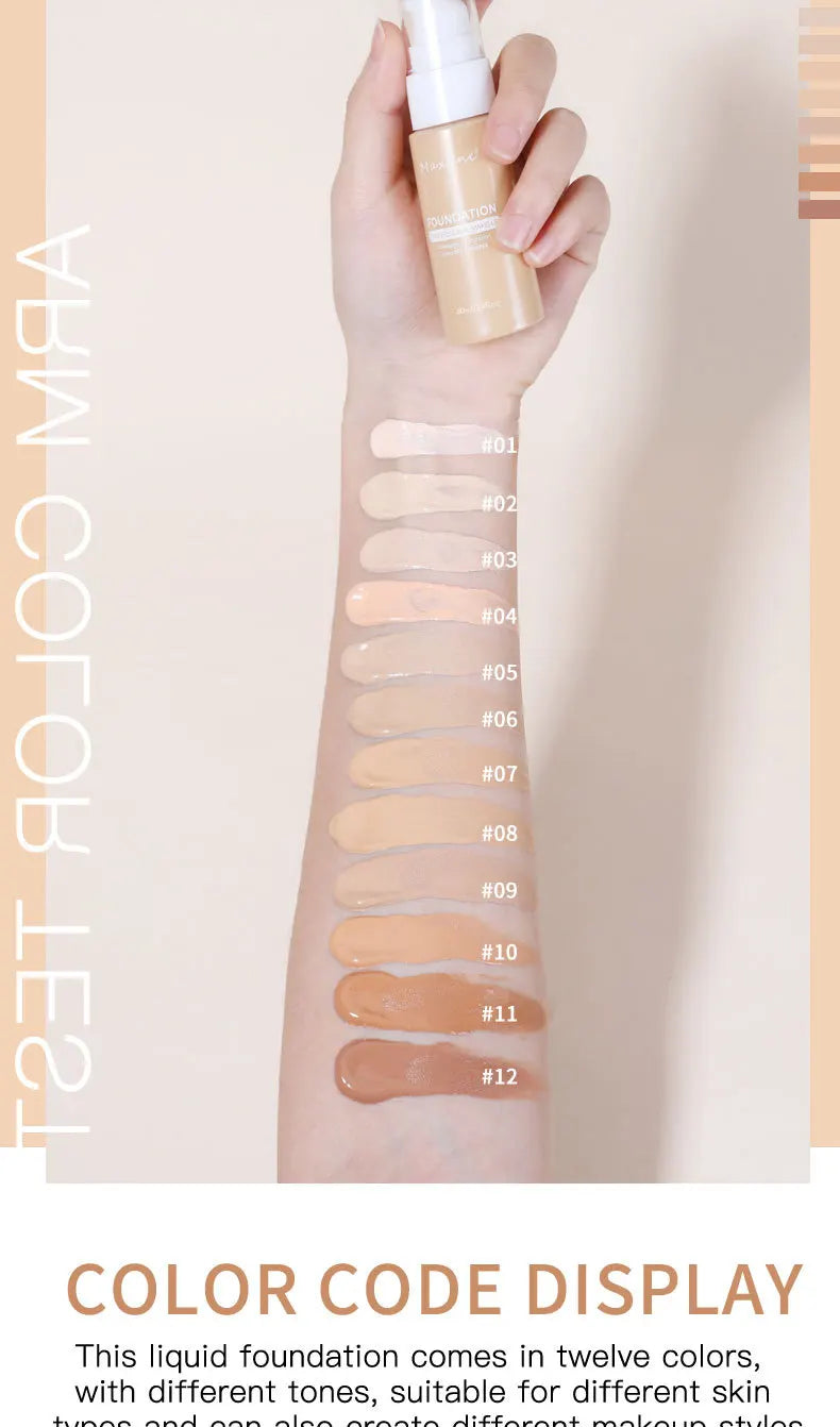 Base de maquillaje líquida MAXFINE: resistente al agua, al sudor y de cobertura total (30 ml)