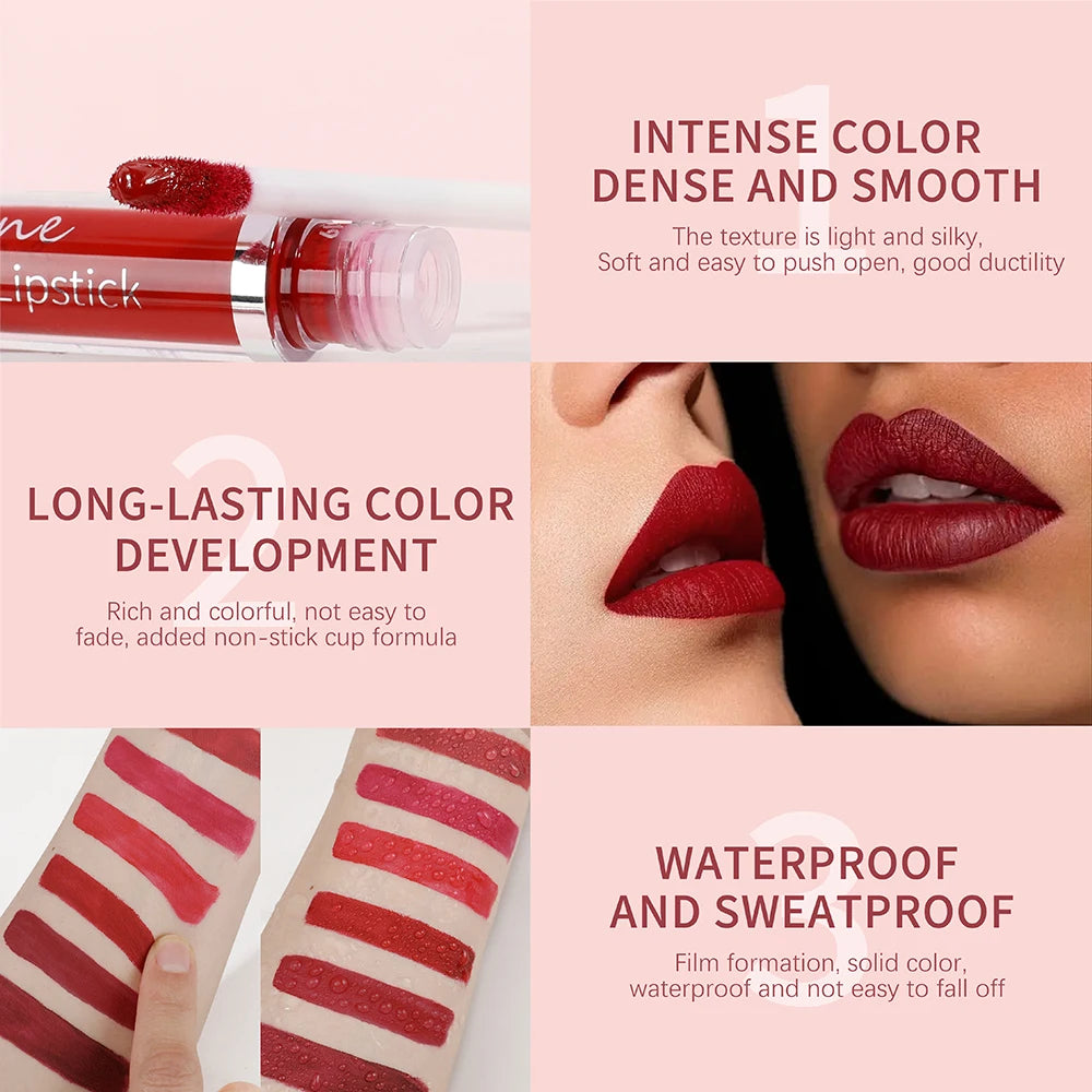 Lápiz labial líquido mate MAXFINE: alta pigmentación, resistente al agua y antiadherente.