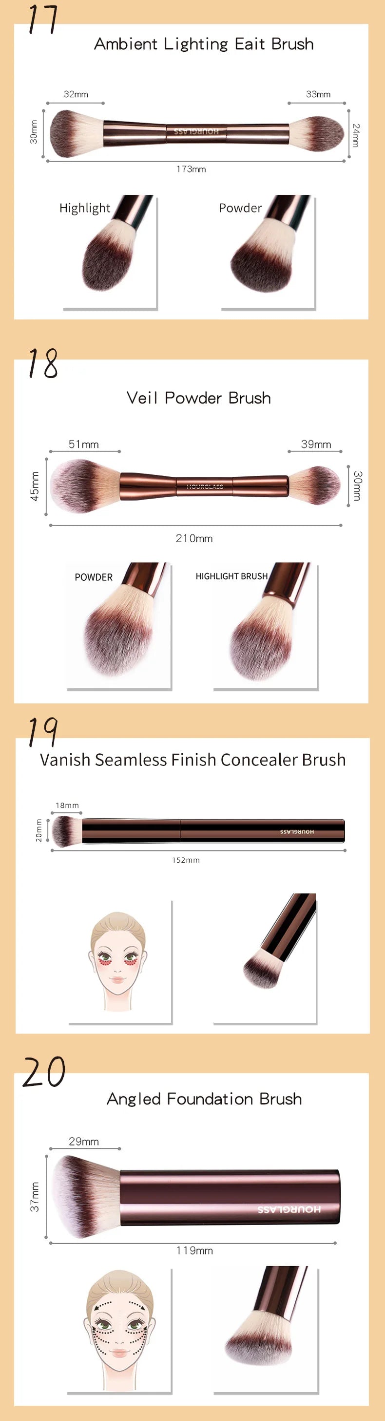 Hourglass Multi-Use Professional Makeup Brush – Powder, Foundation, Concealer, Blush, Bronzer & Eye Makeup