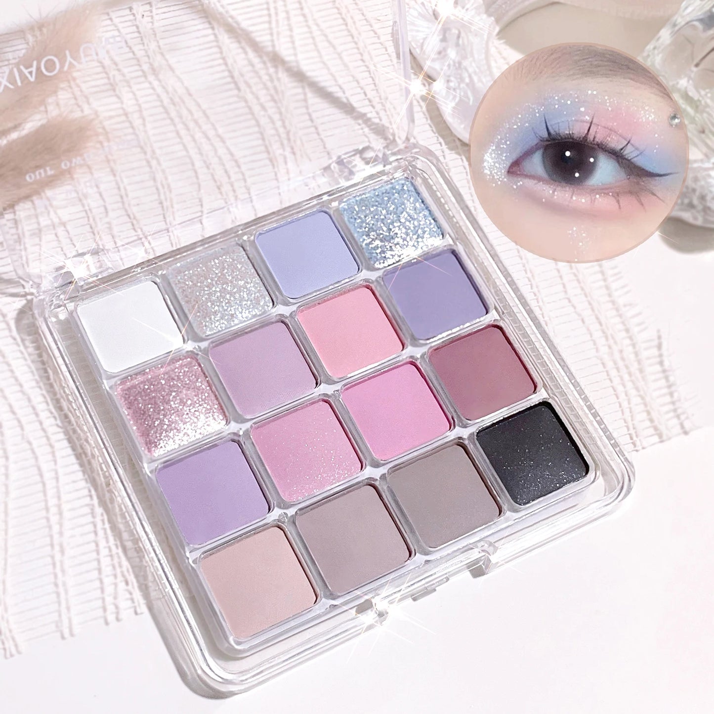 لوحة ظلال العيون الكورية LuxuryGlow، 16 لونًا - مطفي ولامع - تدوم طويلًا، مقاومة للماء، ألوان طبيعية، وردي وبني