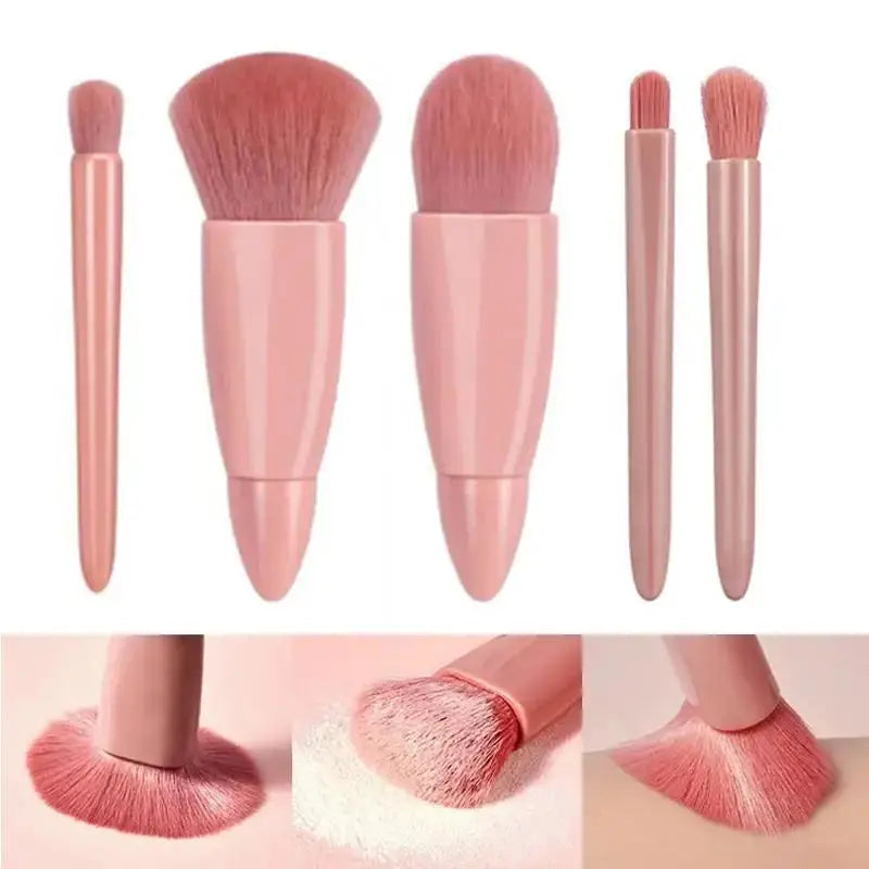 RELI 5-Piece Mini Travel Makeup Brush Set – Compact Cosmetic Brushes with Case & Mirror
