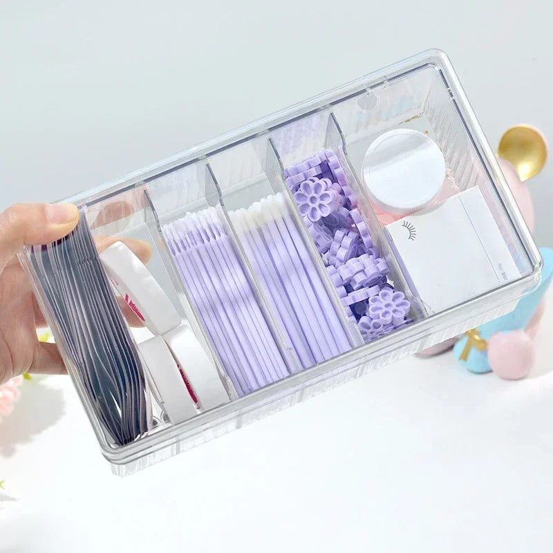 LuxuryGlow Acrylic Eyelash Extension Tool Organizer with Cover – Lash Glue & Tweezer Storage Box