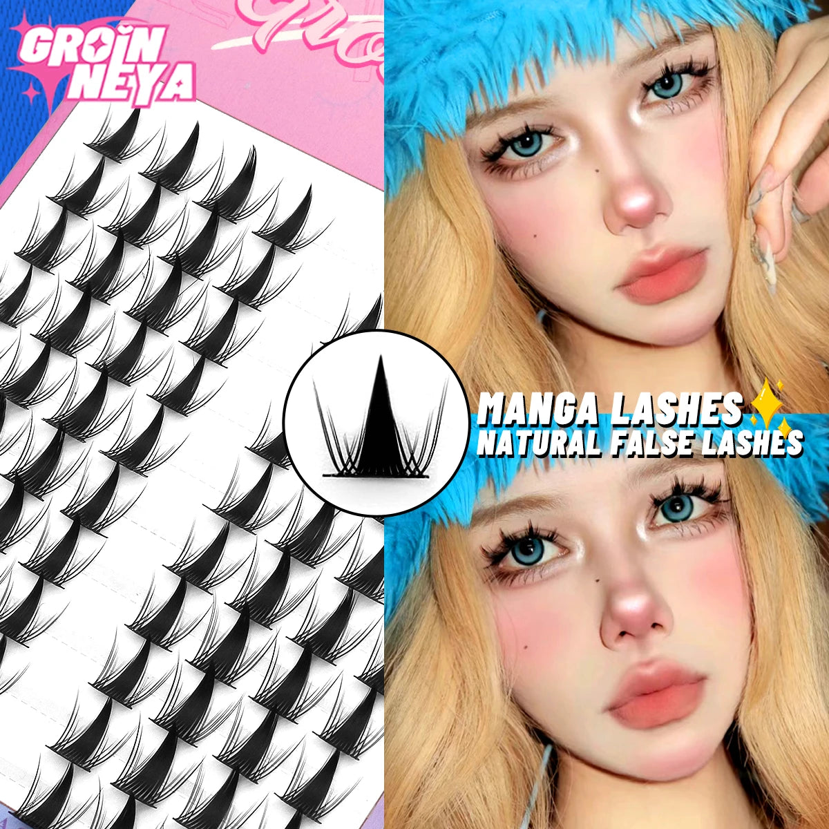 GROINNEYA Cluster Lashes – Natural Volume DIY Eyelash Extensions Mixed Tray
