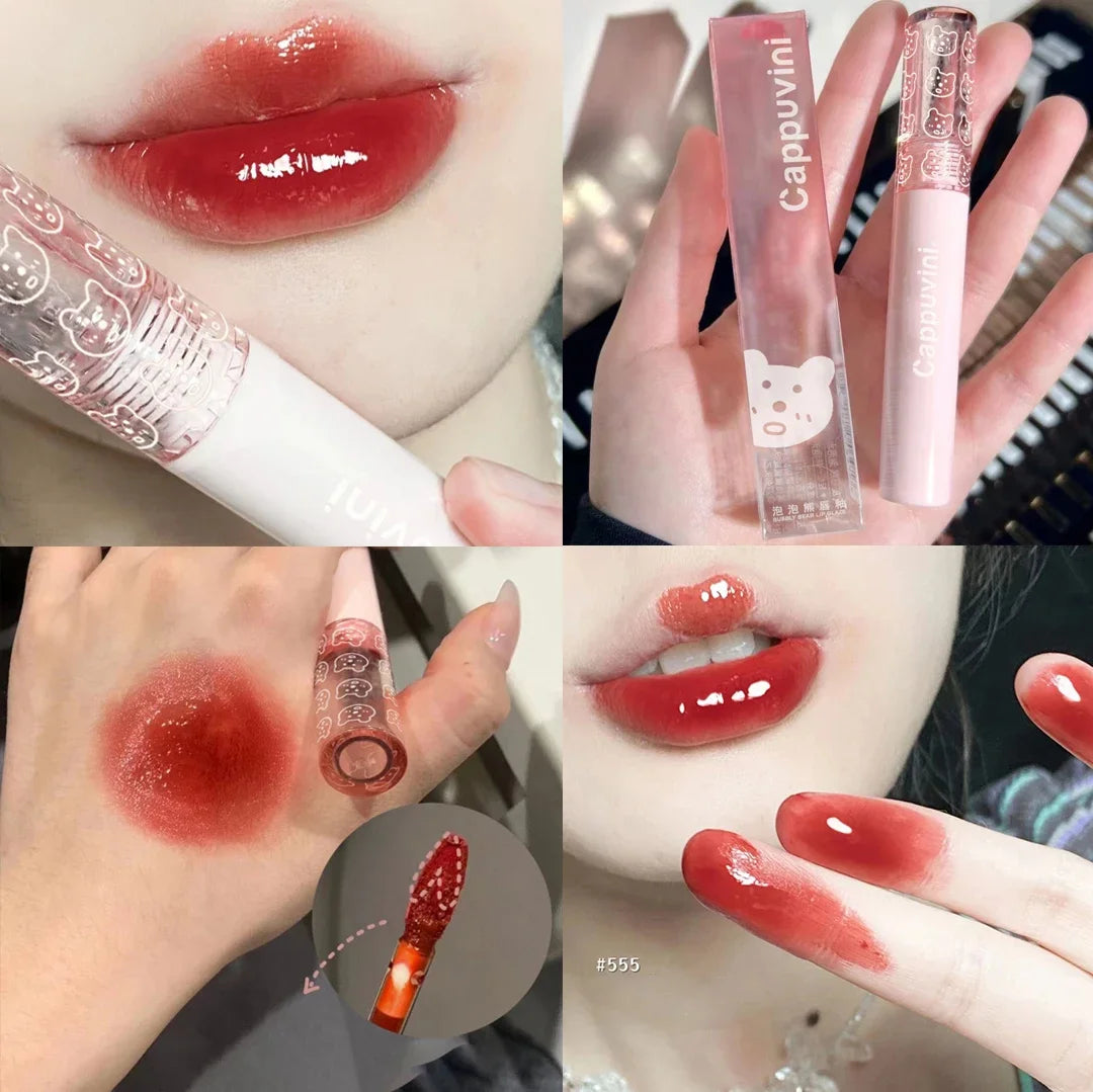 Brillo de labios con efecto espejo en rosa cereza LuxuryGlow: aceite labial hidratante con brillo de cristal