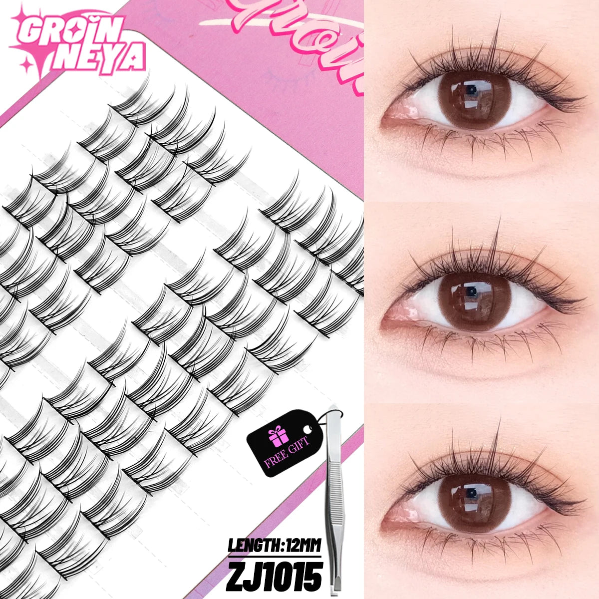 GROINNEYA Cluster Lashes – Natural Volume DIY Eyelash Extensions Mixed Tray