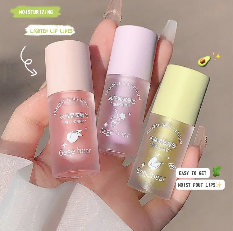 Aceite labial Crystal Jelly de Gege Bear: brillo hidratante de frutas para labios suaves y nutridos.